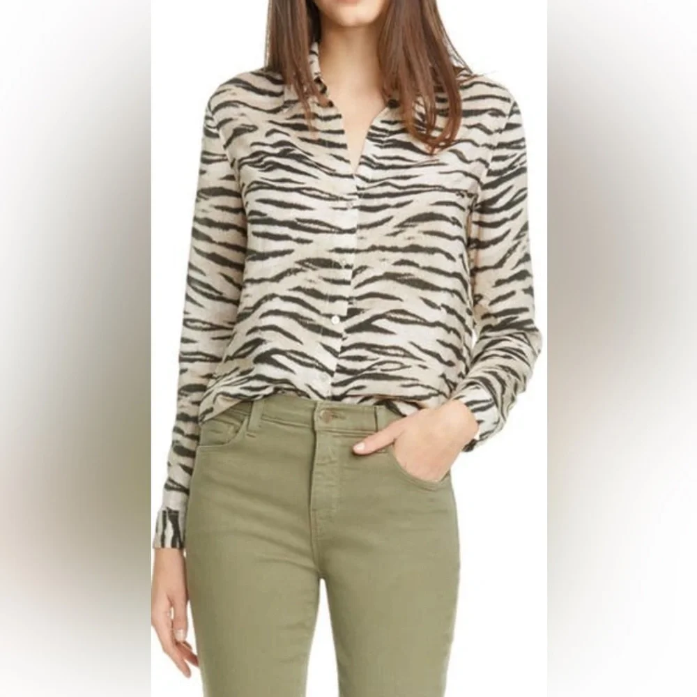 L'AGENCE Black and Cream Zebra Button-Down Shirt Sz SP